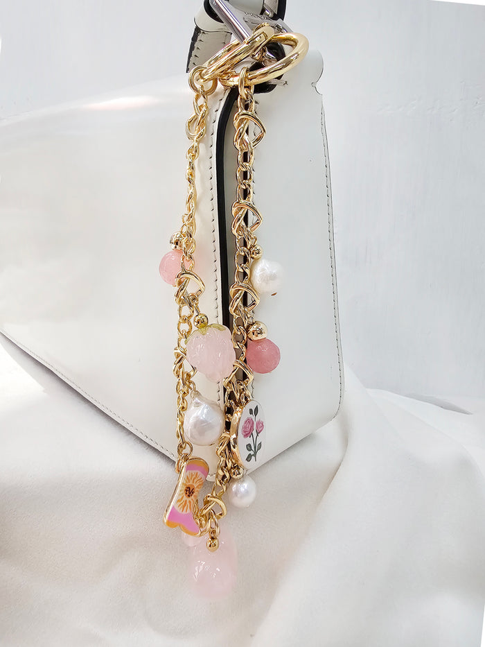 Meaningful Freshwater Pearls & Rose Quartz Chain Bag Charm