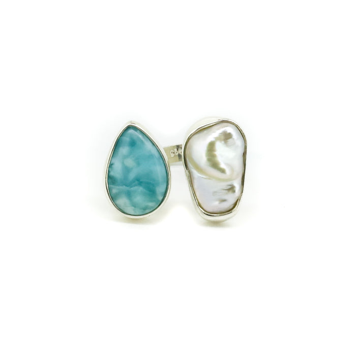 baroque and Larimar silver ring