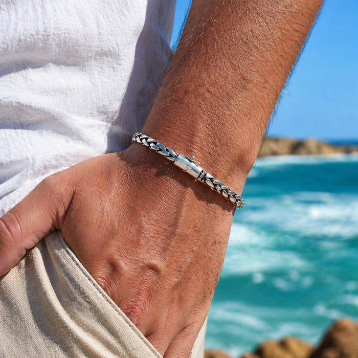 Solid 925 silver bracelet for men heavy chain design minimalist style