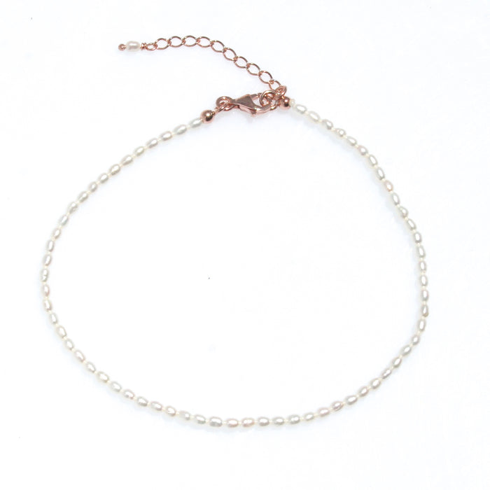 Mermaids Treasure pearl anklet in rose gold vermeil with genuine freshwater pearls