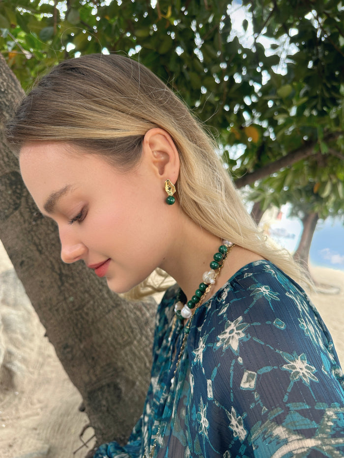 Minimalist Malachite Dangle Earrings LE029 - FARRA