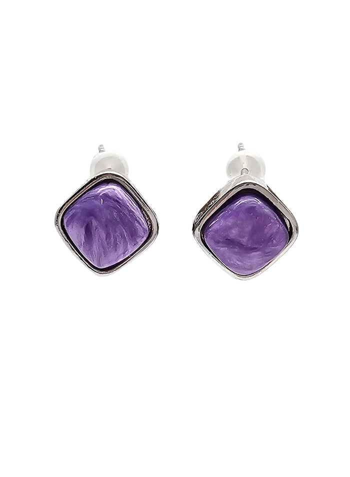 Minimalist Square Charoite Stud Earrings RE003