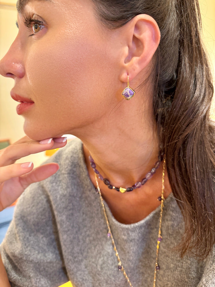 Minimalist Square Shaped Imperial Jasper Hoop earrings SE008