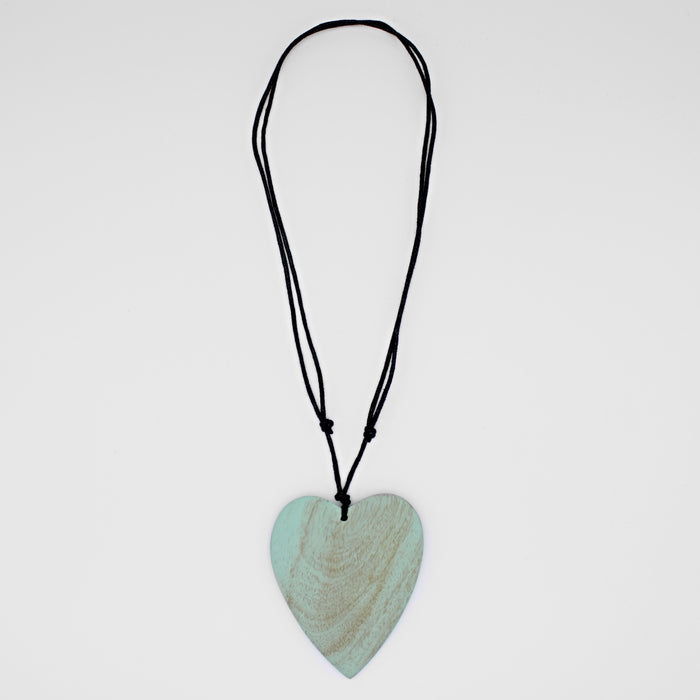 Mint Gabi Heart Wood Necklace - Sylca Designs - Chunky Jewelry