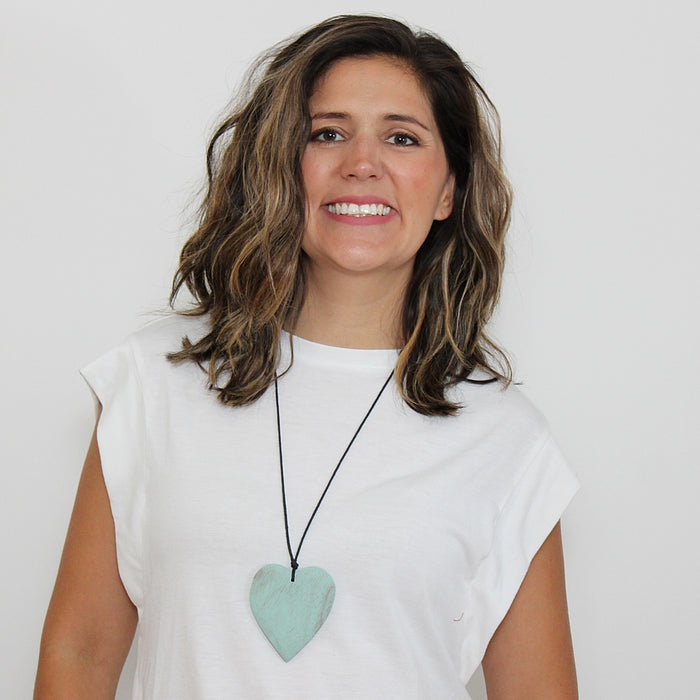 Mint Gabi Heart Wood Necklace - Sylca Designs - Chunky Jewelry