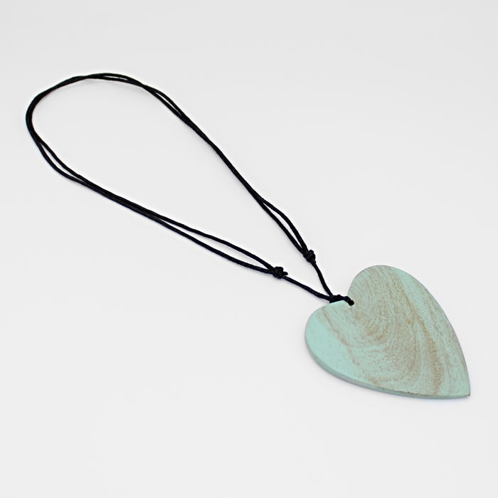 Mint Gabi Heart Wood Necklace - Sylca Designs - Chunky Jewelry