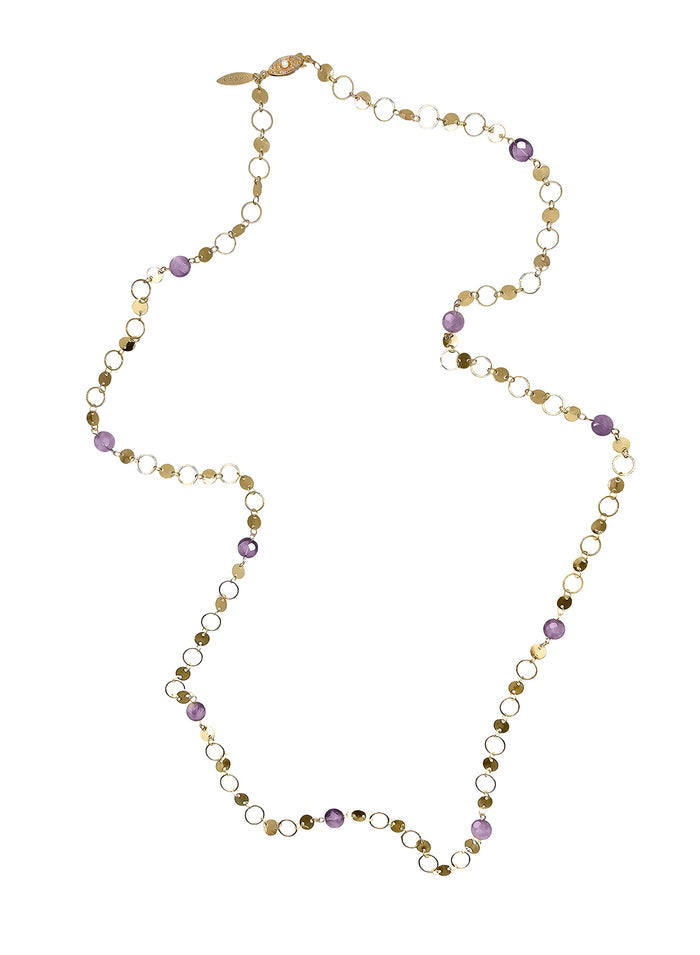 Modern Style Amethyst Long Chain Necklace PN009
