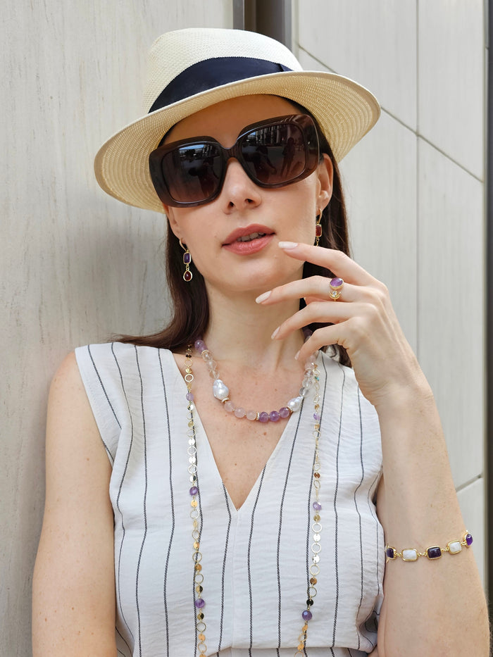 Modern Style Amethyst Long Chain Necklace PN009