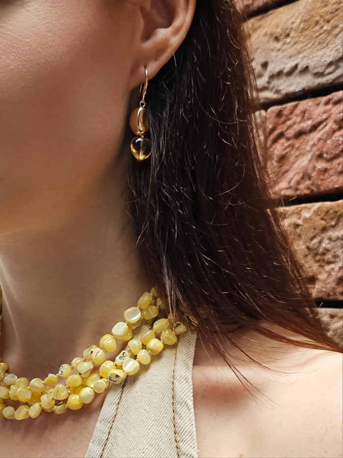 Modern Style Heart Citrine Dangle Earrings PE039