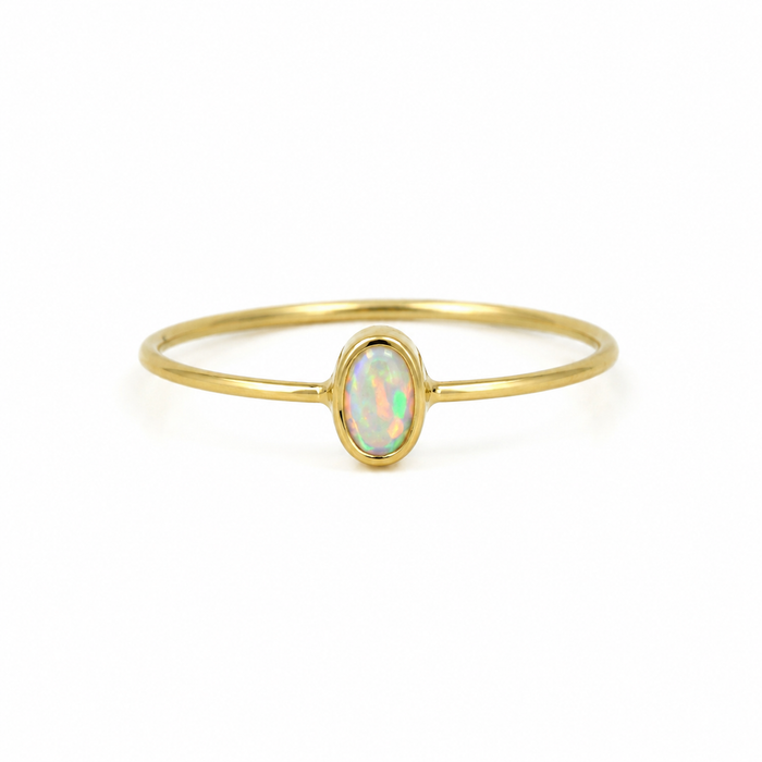 Moonlit Tide Dainty Opal Ring Gold