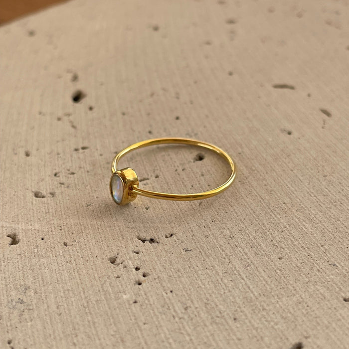 Moonlit Tide Dainty Opal Ring Gold