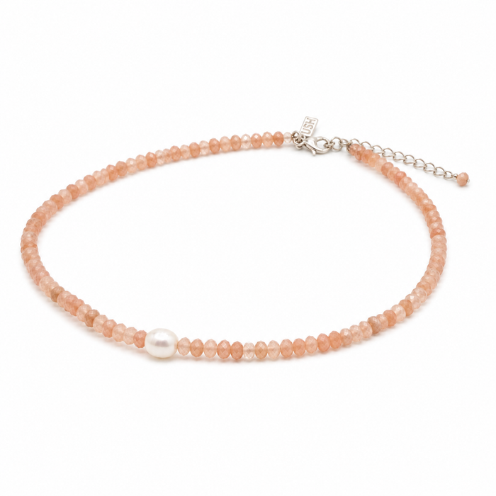 gemstone moonstone beaded necklace with pearl