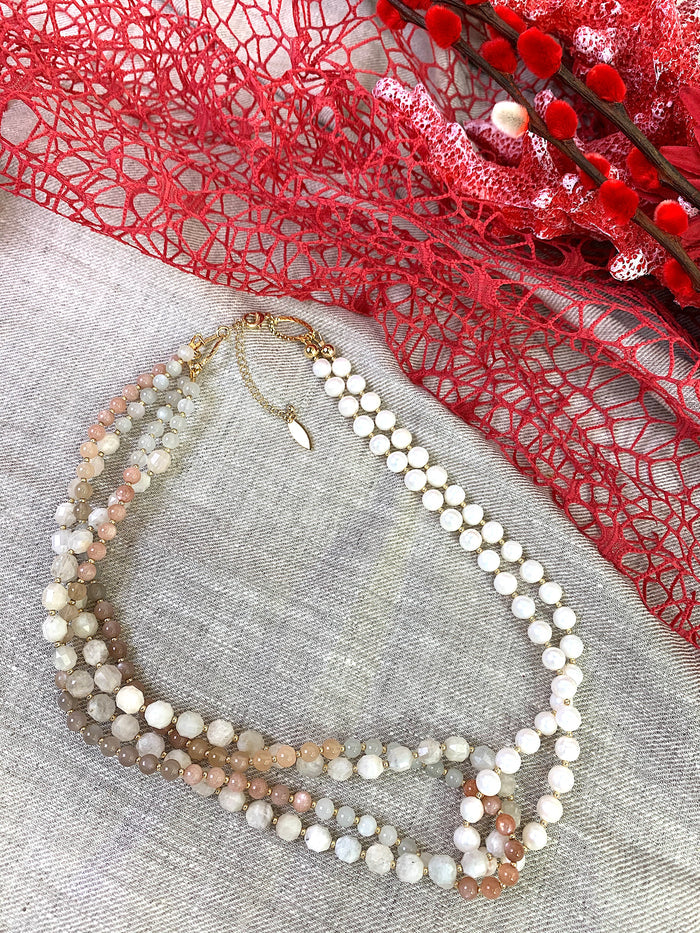 Moonstones With Freshwater Pearls Multi-Strands Necklace EN037 - FARRA