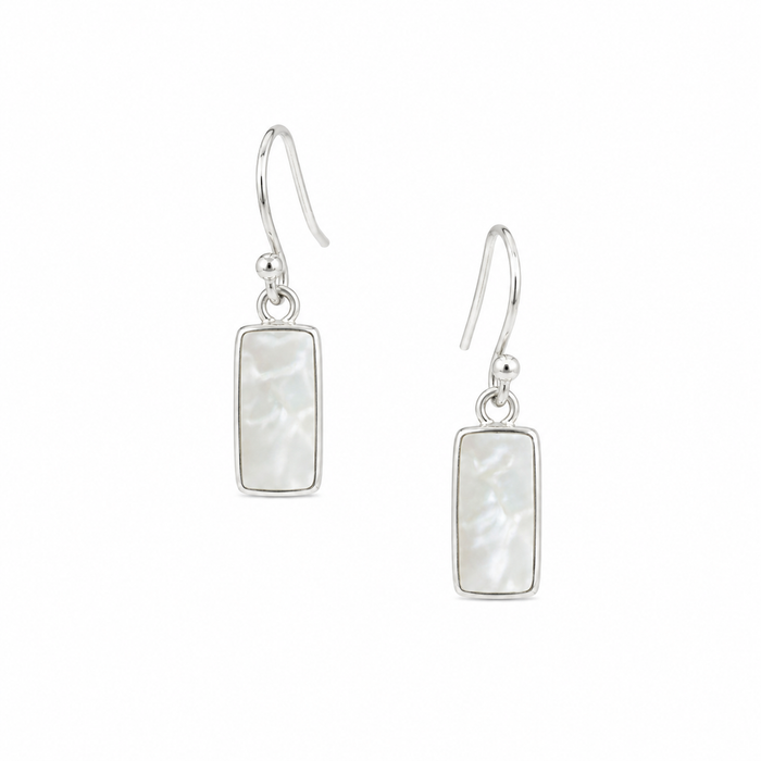 Bezel mother of pearl Silver hook earrings