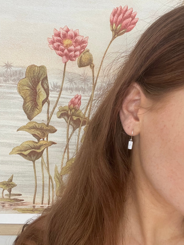 dainty rectangle shaped mother of pearl hook earrings designed by Lush Designs broome