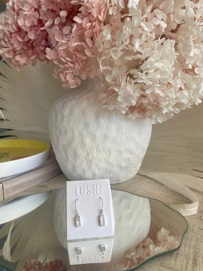 mother of pearl shaped rectangle on silver hook earrings