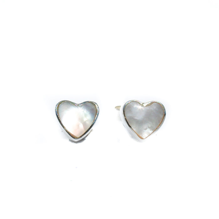 mother of pearl silver heart shaped studs