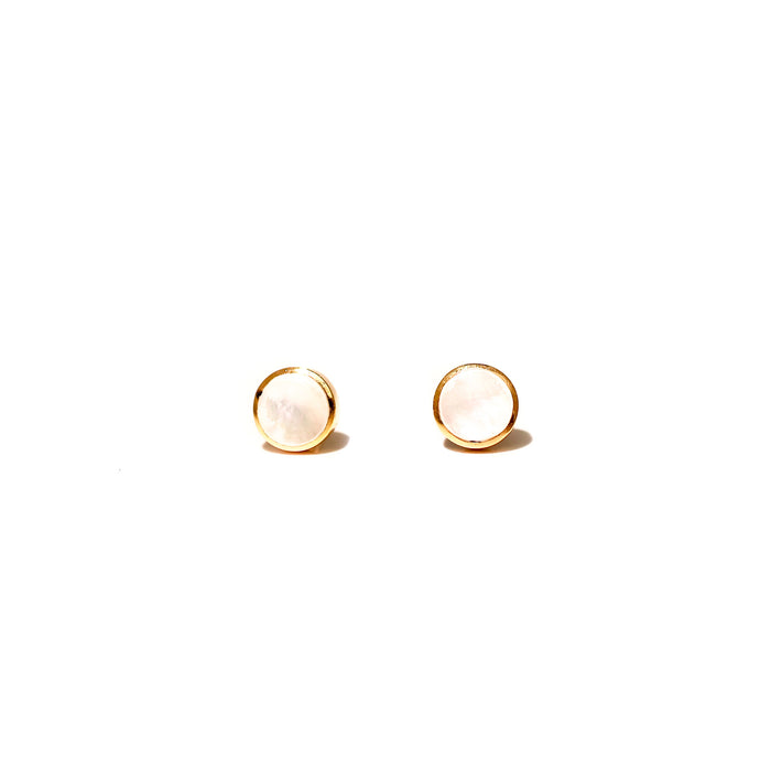 Mother of Pearl Round Studs 6mm Gold | Gold Vermeil Earrings Australia