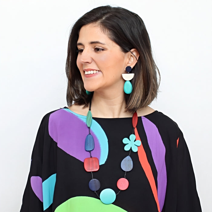Multi Color Blossom Wood Necklace - Sylca Designs - Chunky Jewelry