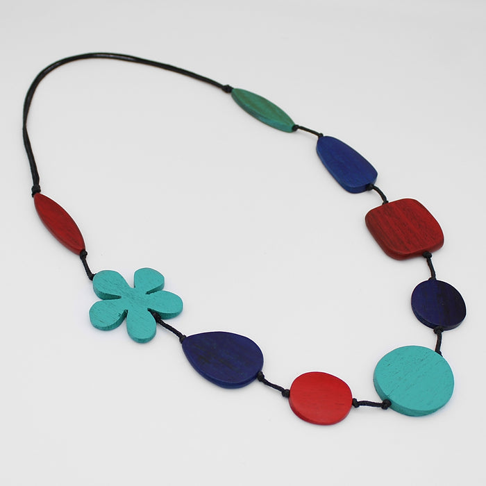Multi Color Blossom Wood Necklace - Sylca Designs - Chunky Jewelry