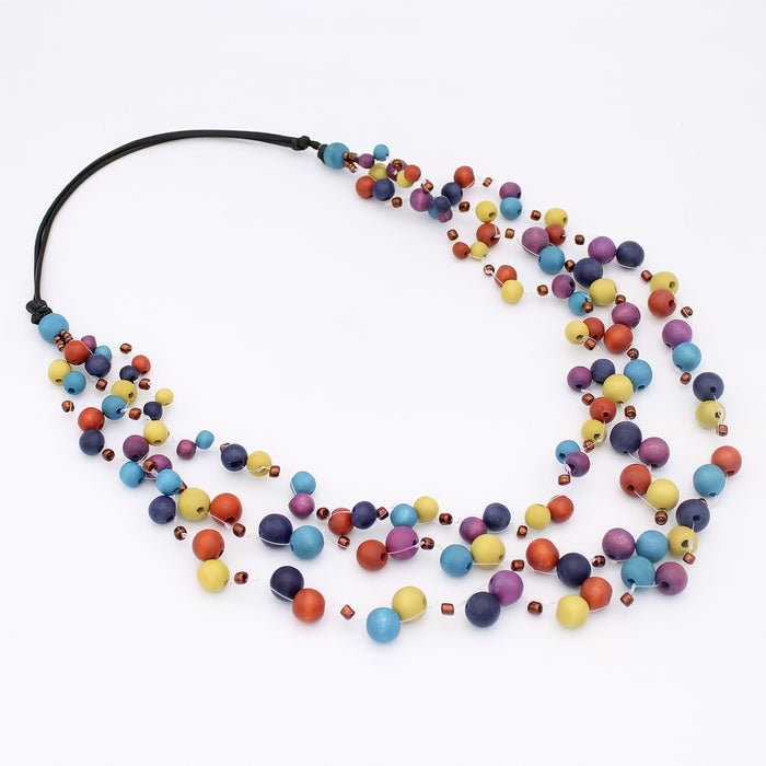 Colorful beaded necklace on a white background