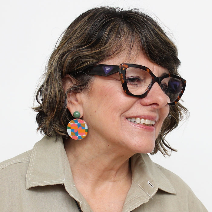 Multi Color Geometric Decoupage Earrings - Sylca Designs - Chunky Jewelry