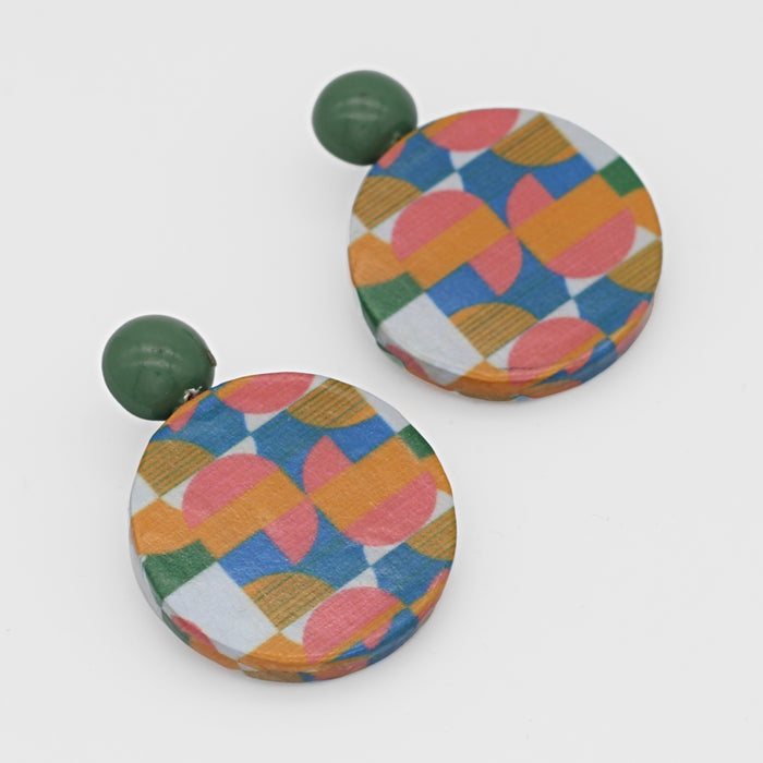 Multi Color Geometric Decoupage Earrings - Sylca Designs - Chunky Jewelry