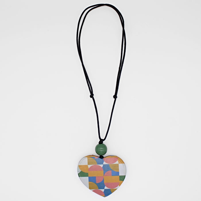 Multi Color Geometric Heart Pendant Necklace - Sylca Designs - Chunky Jewelry