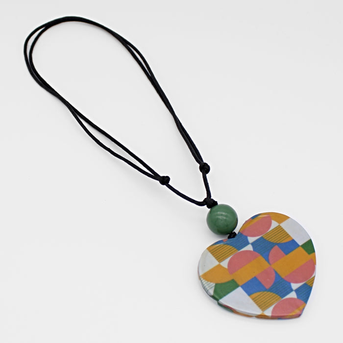 Multi Color Geometric Heart Pendant Necklace - Sylca Designs - Chunky Jewelry