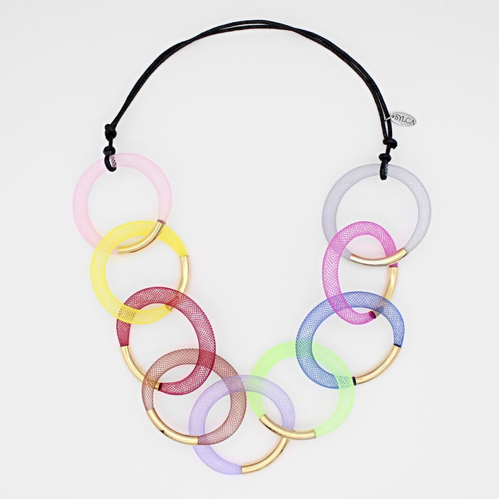 Multi Color Gold Mesh Statement Necklace - Sylca Designs - Chunky Jewelry