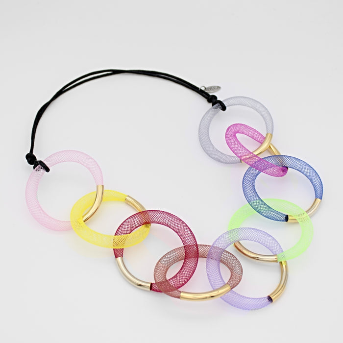 Multi Color Gold Mesh Statement Necklace - Sylca Designs - Chunky Jewelry