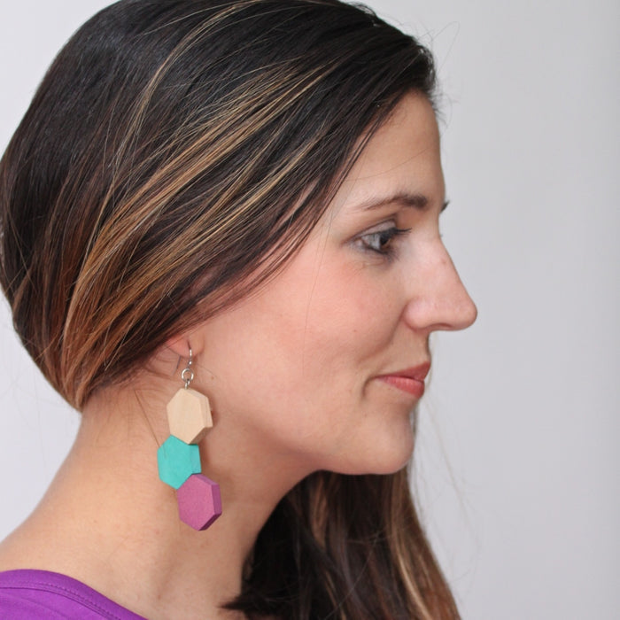 Multi Color Hexy Earrings - Sylca Designs - Chunky Jewelry
