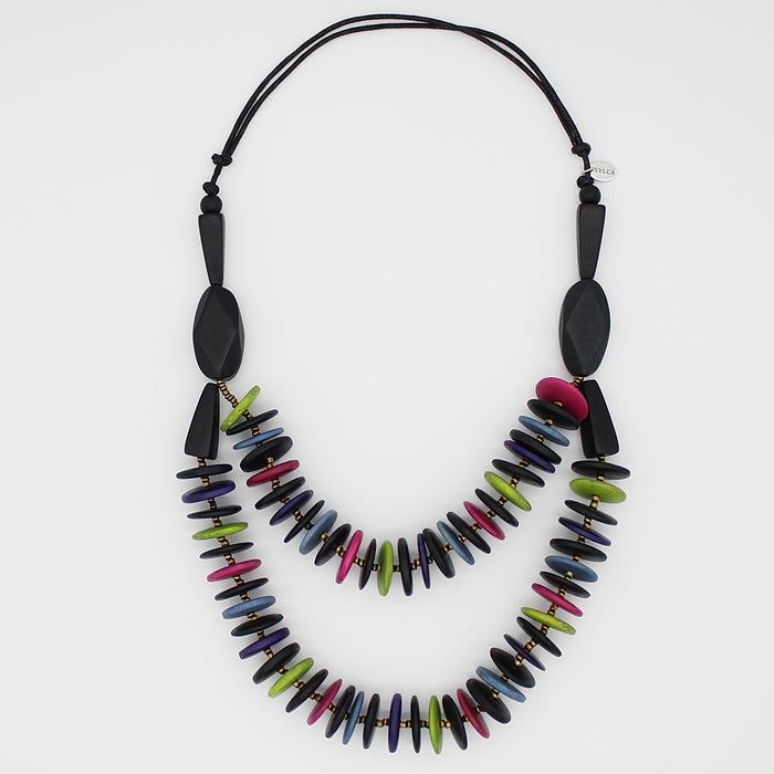 Multi Color Serena Wood Disk Necklace - Sylca Designs - Chunky Jewelry