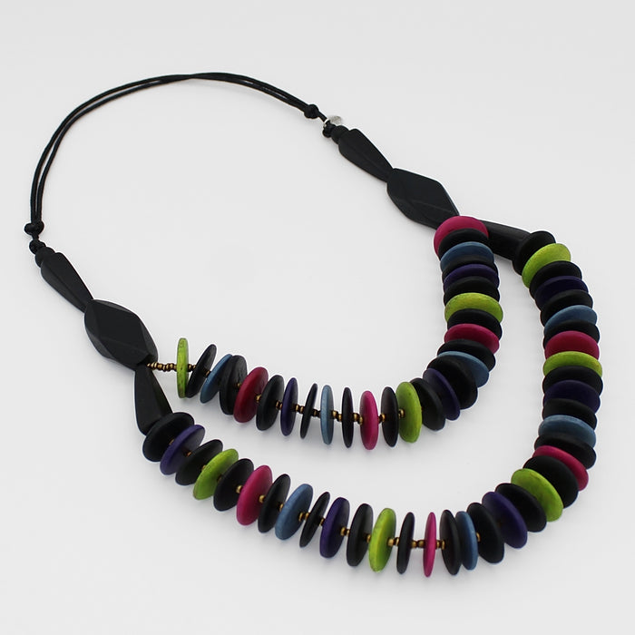 Multi Color Serena Wood Disk Necklace - Sylca Designs - Chunky Jewelry