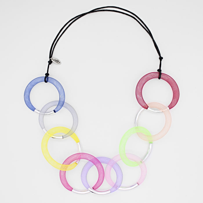 Multi Color Silver Mesh Statement Necklace - Sylca Designs - Chunky Jewelry
