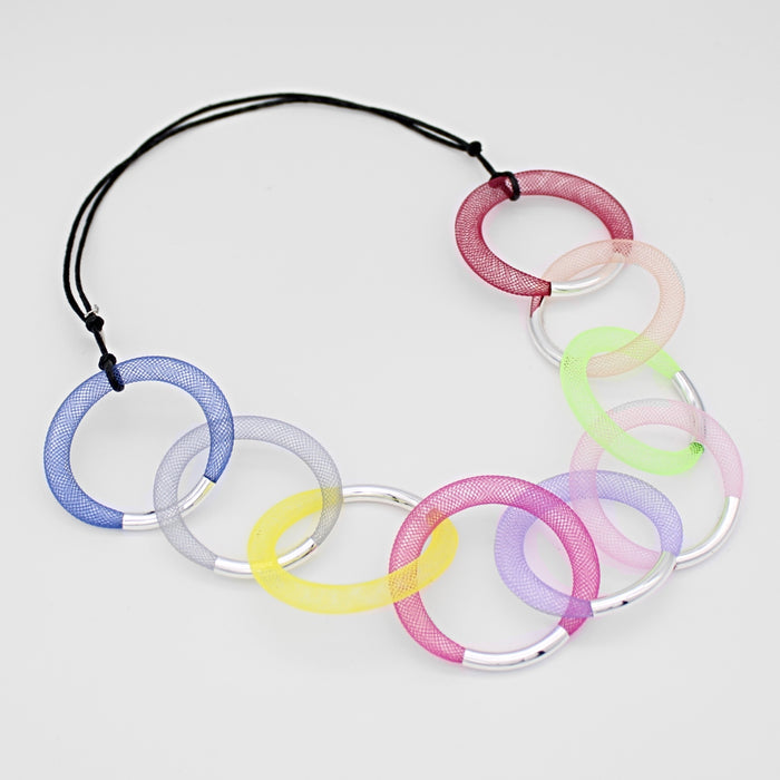Multi Color Silver Mesh Statement Necklace - Sylca Designs - Chunky Jewelry