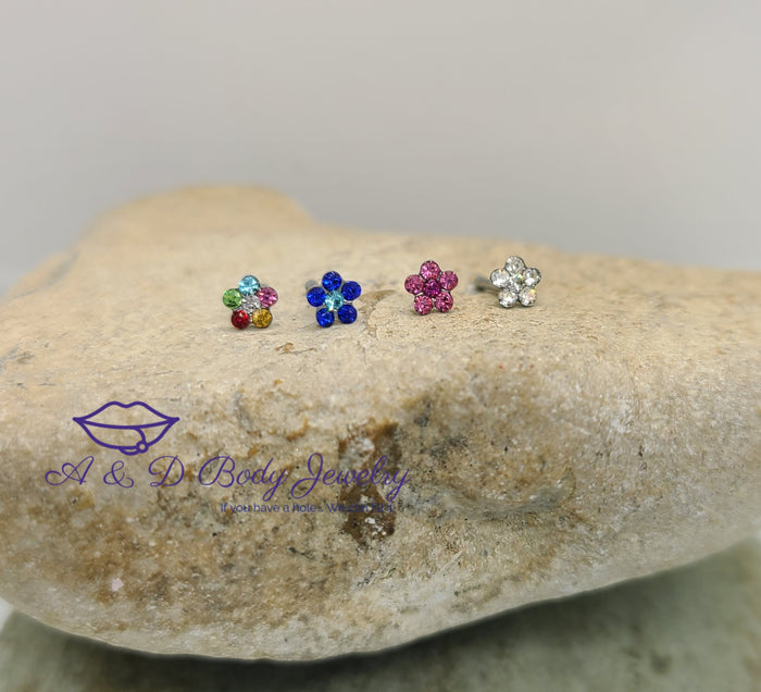 Multi Cubic Zirconia Flower Nose Stud ~ 20 Gauge