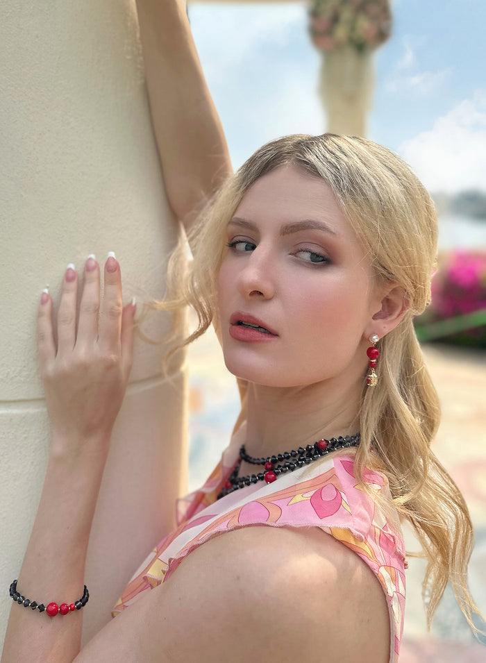 Multi-layers Garnet with Red Coral Statement Necklace JN007 - FARRA