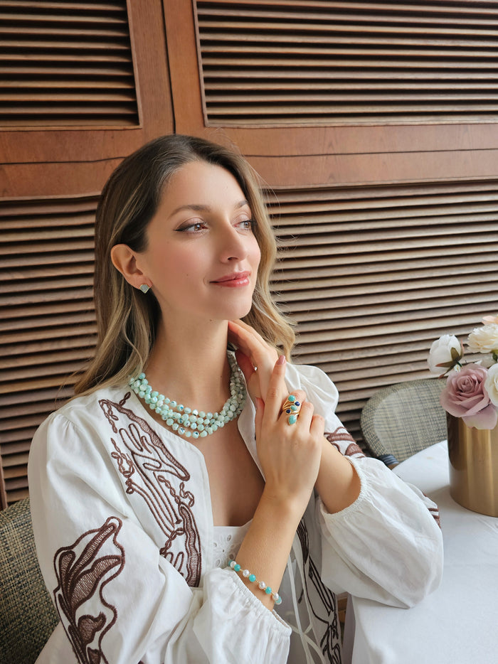 Multi-layers Green Shell Necklace RN006