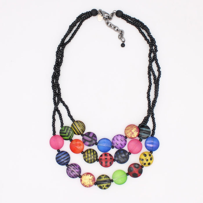 Multi Sea Stone Triple Strand Necklace