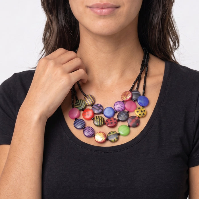 Multi Sea Stone Triple Strand Necklace