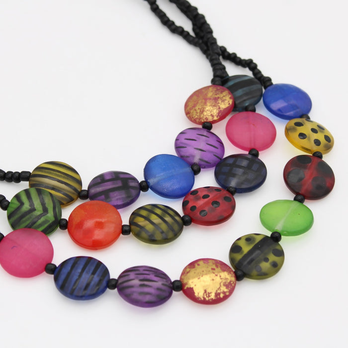 Multi Sea Stone Triple Strand Necklace