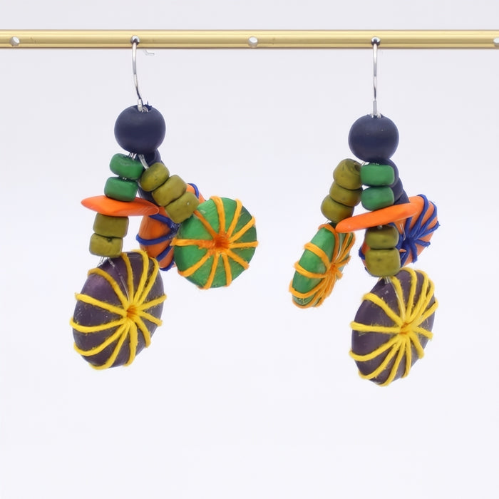 Colorful wood earrings on a white background