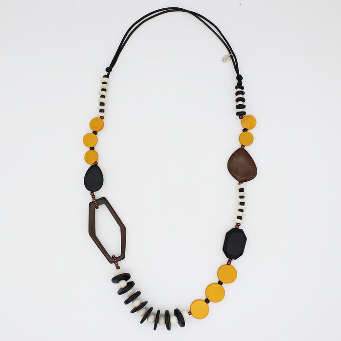 Mustard Wood Bead Gabby Necklace - Sylca Designs - Chunky Jewelry