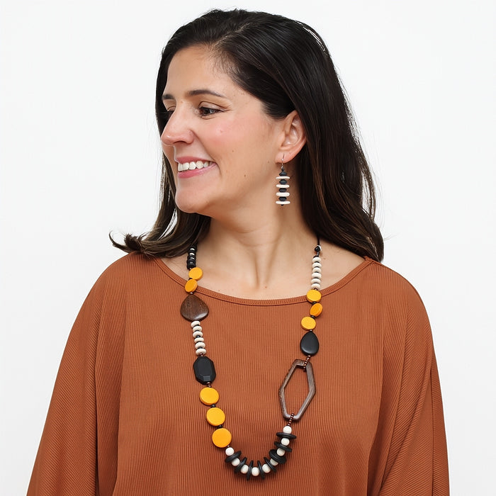 Mustard Wood Bead Gabby Necklace - Sylca Designs - Chunky Jewelry