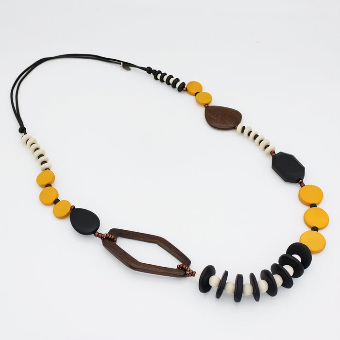Mustard Wood Bead Gabby Necklace - Sylca Designs - Chunky Jewelry