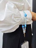 Natural Aquamarine And Freshwater Pearls With Hearts Phone Strap PC005