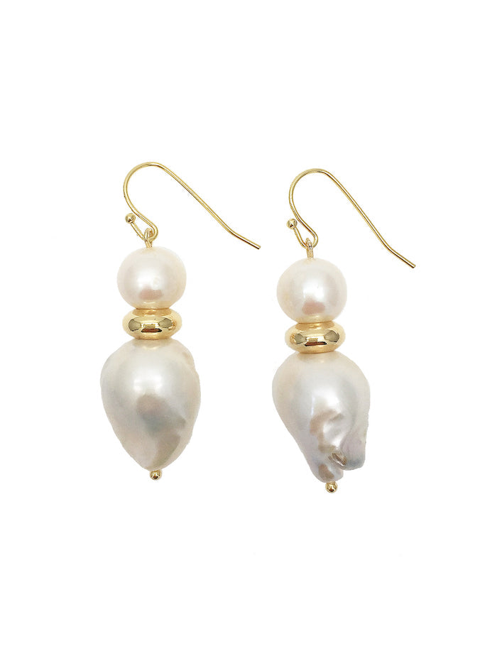 Natural Baroque Pearls & Round Freshwater Pearls Drop Earrings ME073 - FARRA