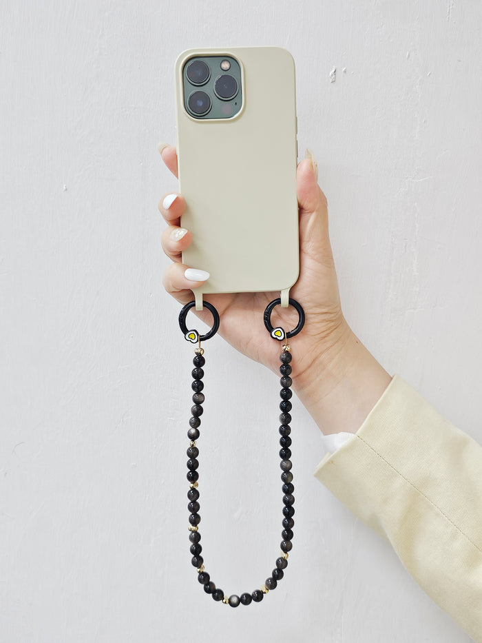 Natural Black Obsidian Phone Strap PC009