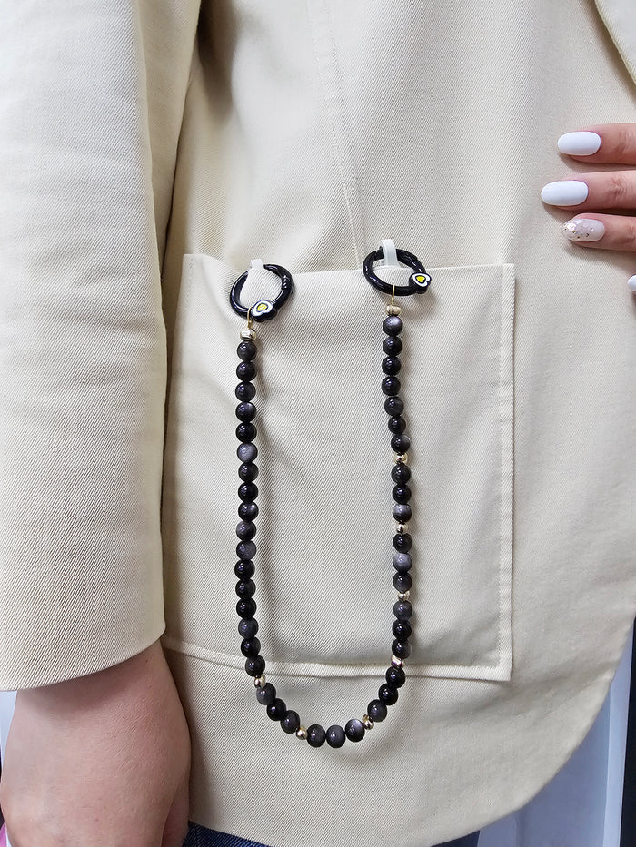 Natural Black Obsidian Phone Strap PC009
